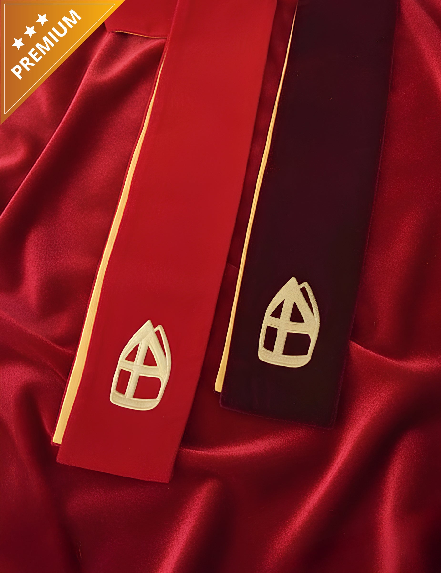 Étole de Saint-Nicolas pour adulte rouge en velours luxe avec détails dorés