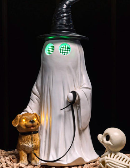 Okrasni duh Summerween iz smole s špičastim pasjim klobukom in animiranimi LED-očmi 23,5 x 20 x 45,5 cm
