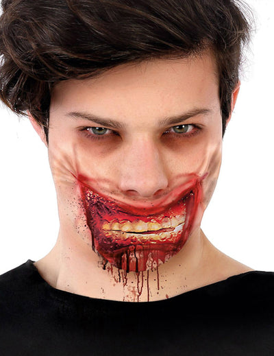 Fausse cicatrice machoire zombie pour adulte ensanglantée rouge