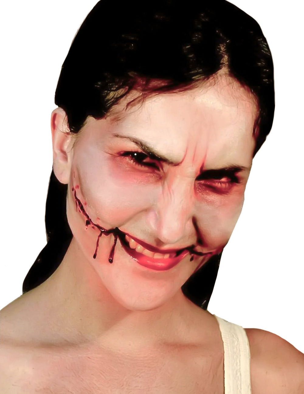 Fausse plaie sourire de l'ange Halloween pour adulte rouge et ensanglantée