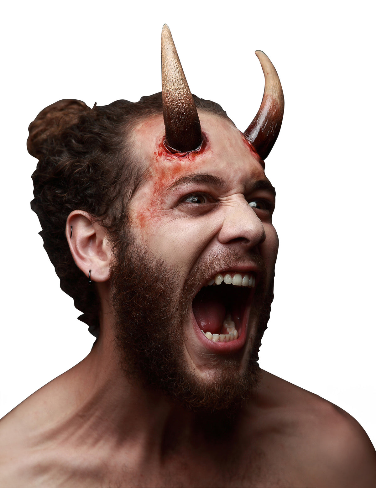 Fausses cornes diaboliques Halloween pour adulte beiges et ensanglantées
