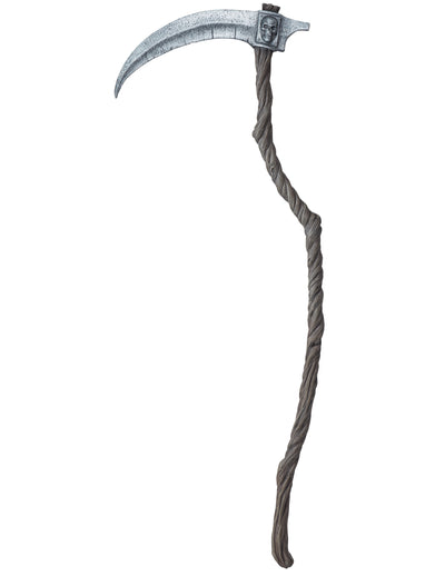 Faux de faucheuse luxe pour adulte grise avec manche aspect bois et crâne
