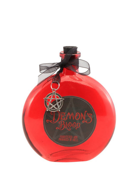 Flacon sang de démon pour adulte rouge avec ruban noir et pendentif pentacle