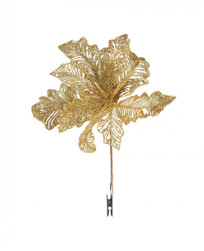Fleur avec pince décorative dorée pour décoration dorée à paillettes