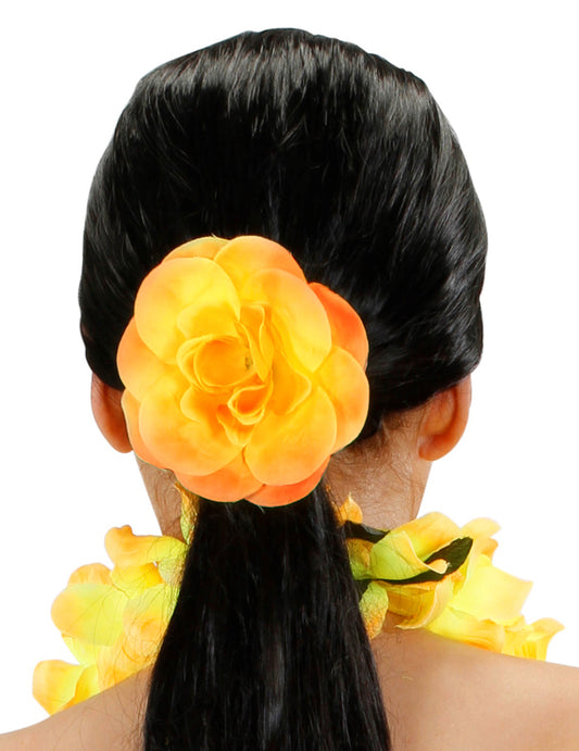 Vue de dos de la fleur avec élastique pour cheveux pour femme jaune