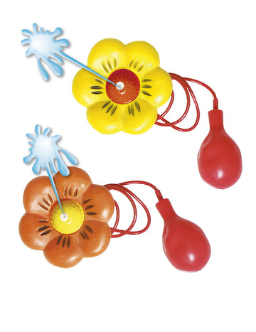 Fleur lance-eau de clown pour adulte et enfant jaune et orange avec poire rouge