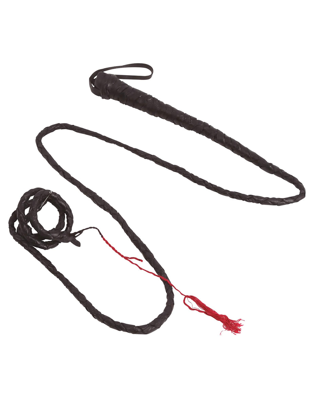 Fouet pour adulte noir tressé avec bout rouge