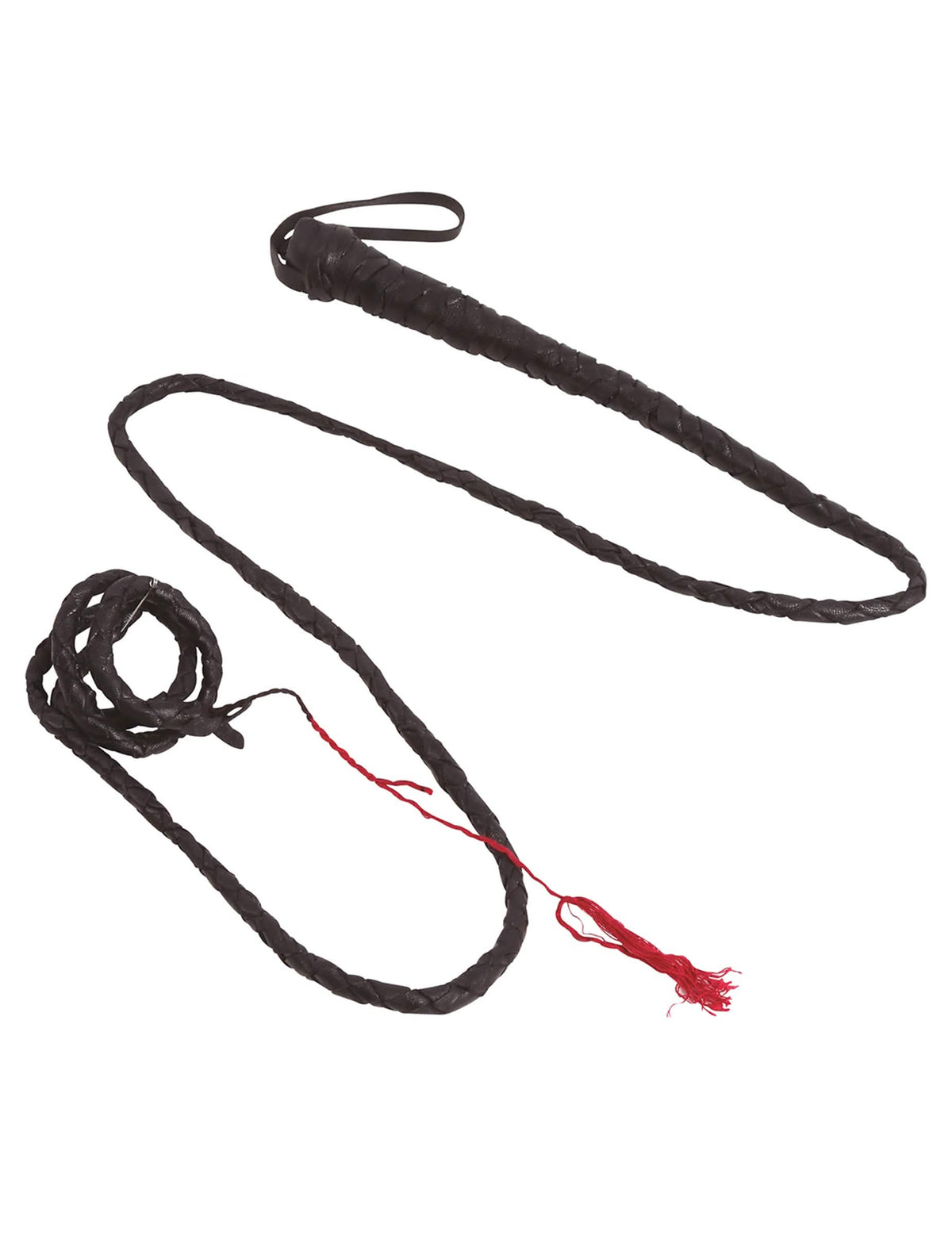 Fouet pour adulte noir tressé avec bout rouge