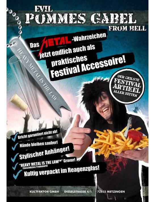 vilica za pomfri heavy metal za odrasli, srebrna z gravuro