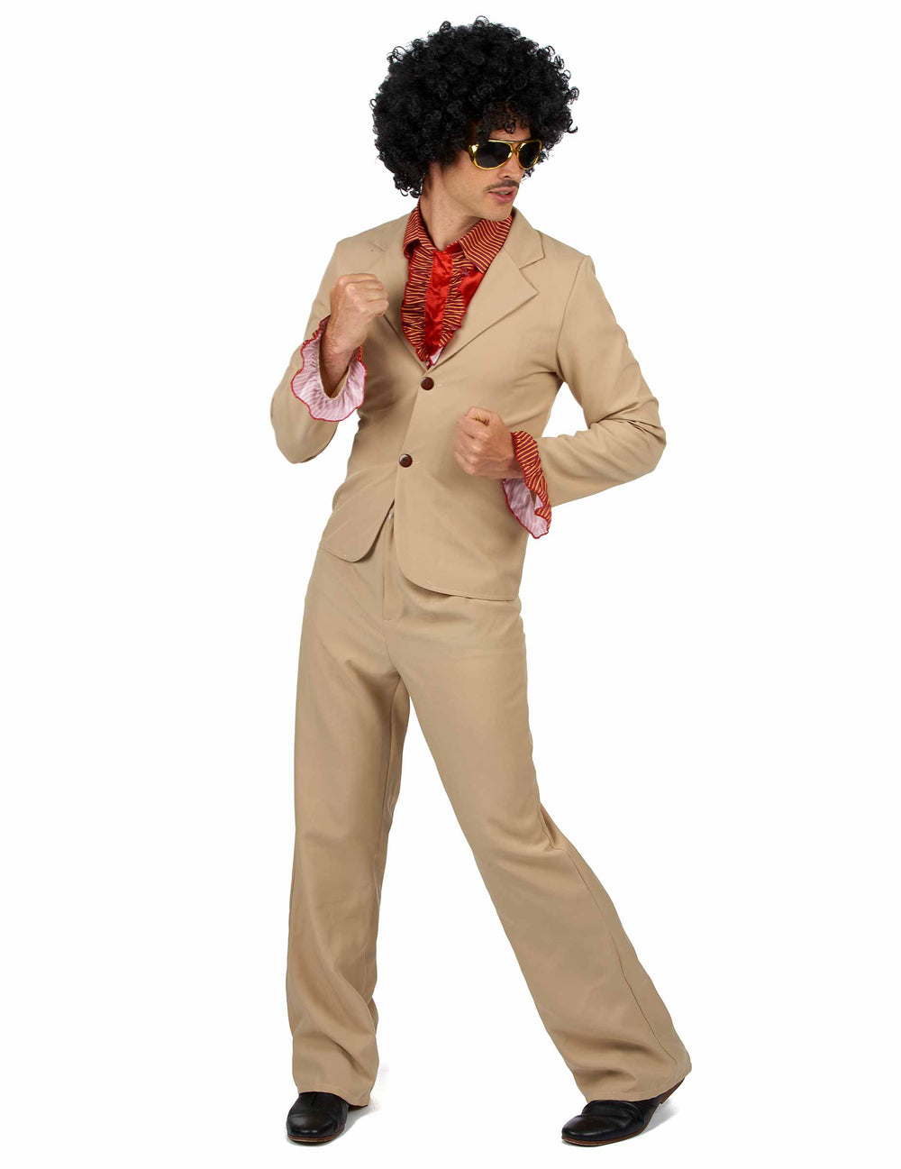 Déguisement disco pour homme beige à froufrous rouges