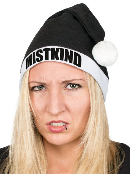Gros plan porté du bonnet de Noël humoristique MISTKIND