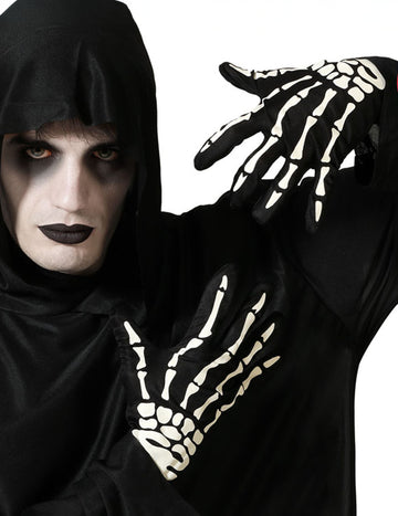 Velike črno -bele skeletne rokavice za odrasle