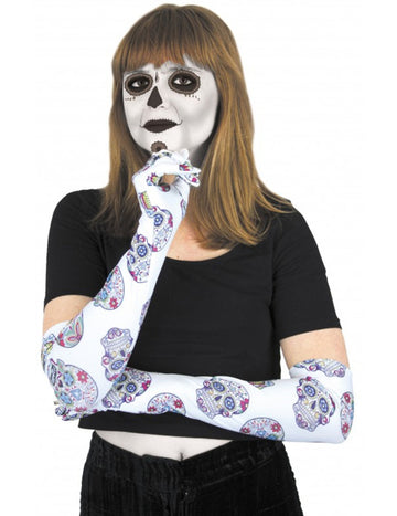 Bele dolge rokavice z barvnim okostjem Dia de los Muertos