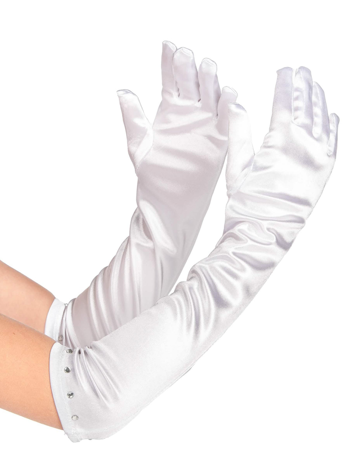 Gants longs pour enfant blancs avec strass