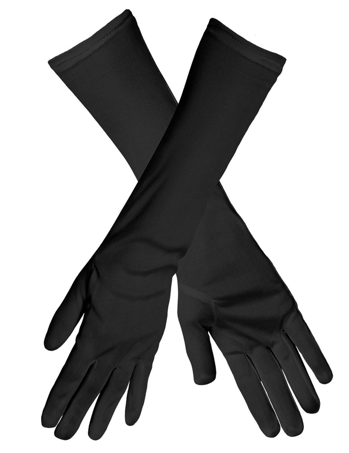 Vue croisée des gants longs pour adulte noirs satinés
