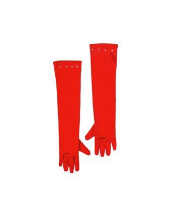 Gants longs pour enfant rouges avec strass argentés