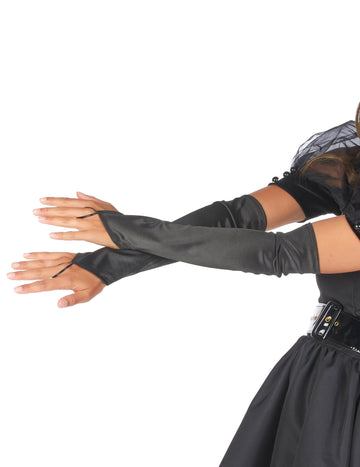 Dolge črne satenaste rokavice brez odraslih prstov