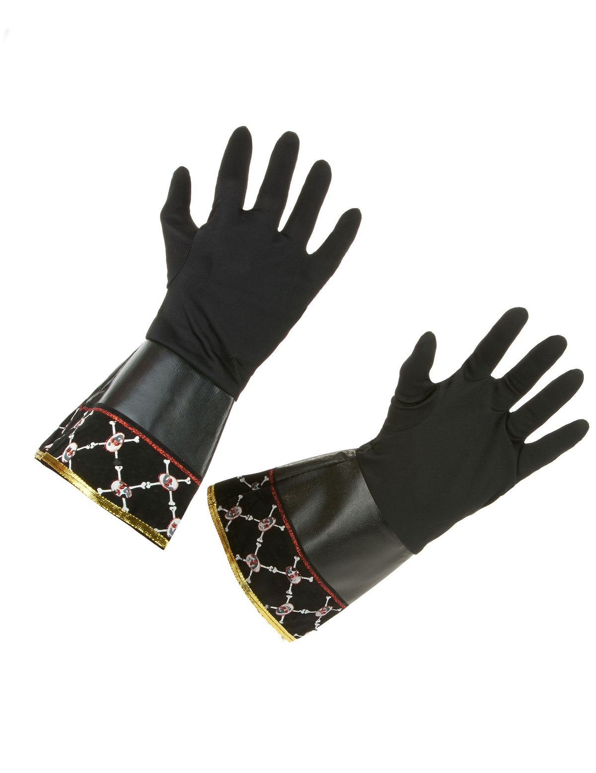 Gants pirate pour adulte noirs avec revers à motifs de têtes de mort et dorures