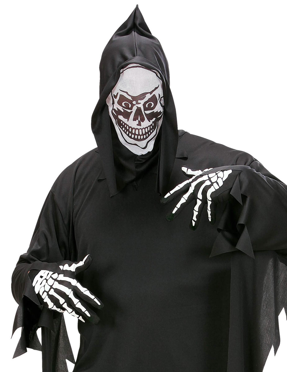 Bližnji posnetek rok s skeletnimi rokavicami za odrasli
