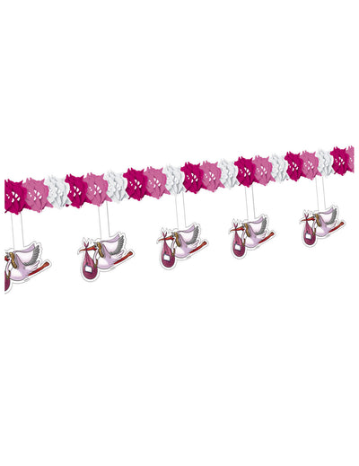 Guirlande cigognes pour fille rose et blanche