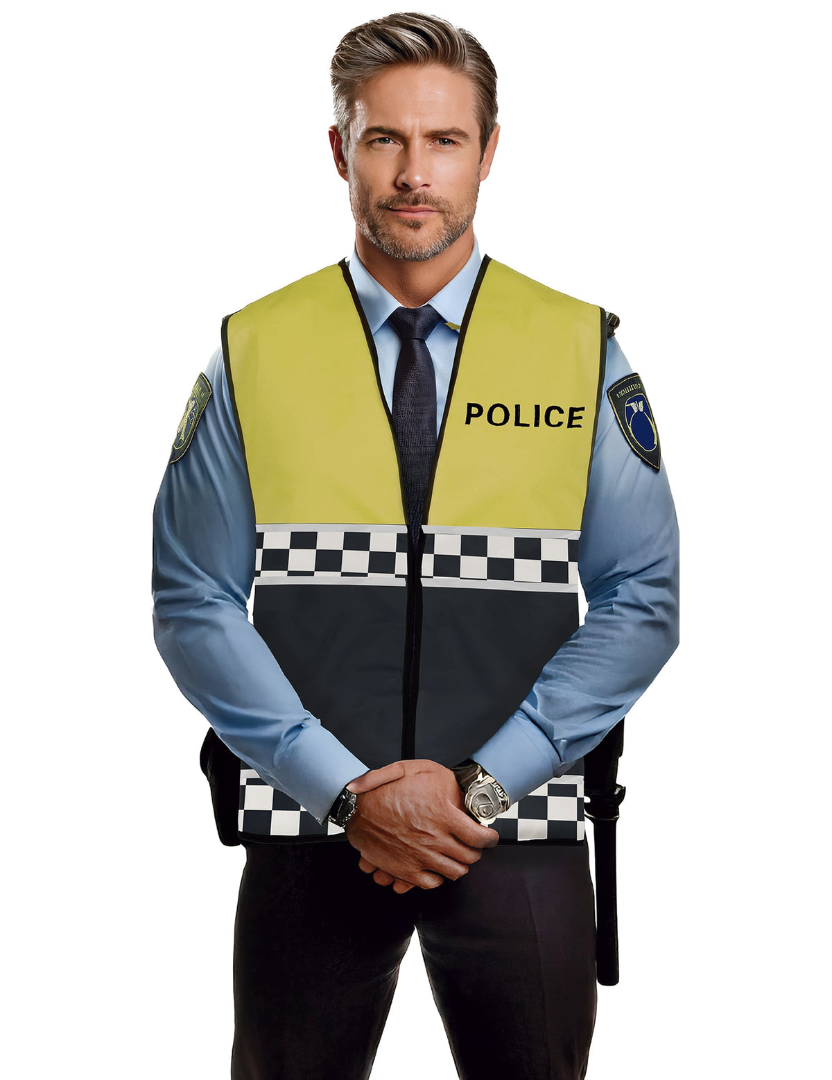 Gilet de policier pour adulte jaune et noir à damiers