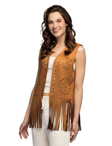 Ženski rjav hipi brezrokavnik z resicami