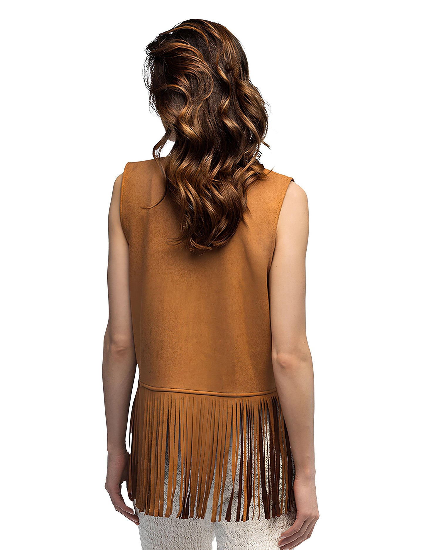 Ženski rjav hipi brezrokavnik z resicami