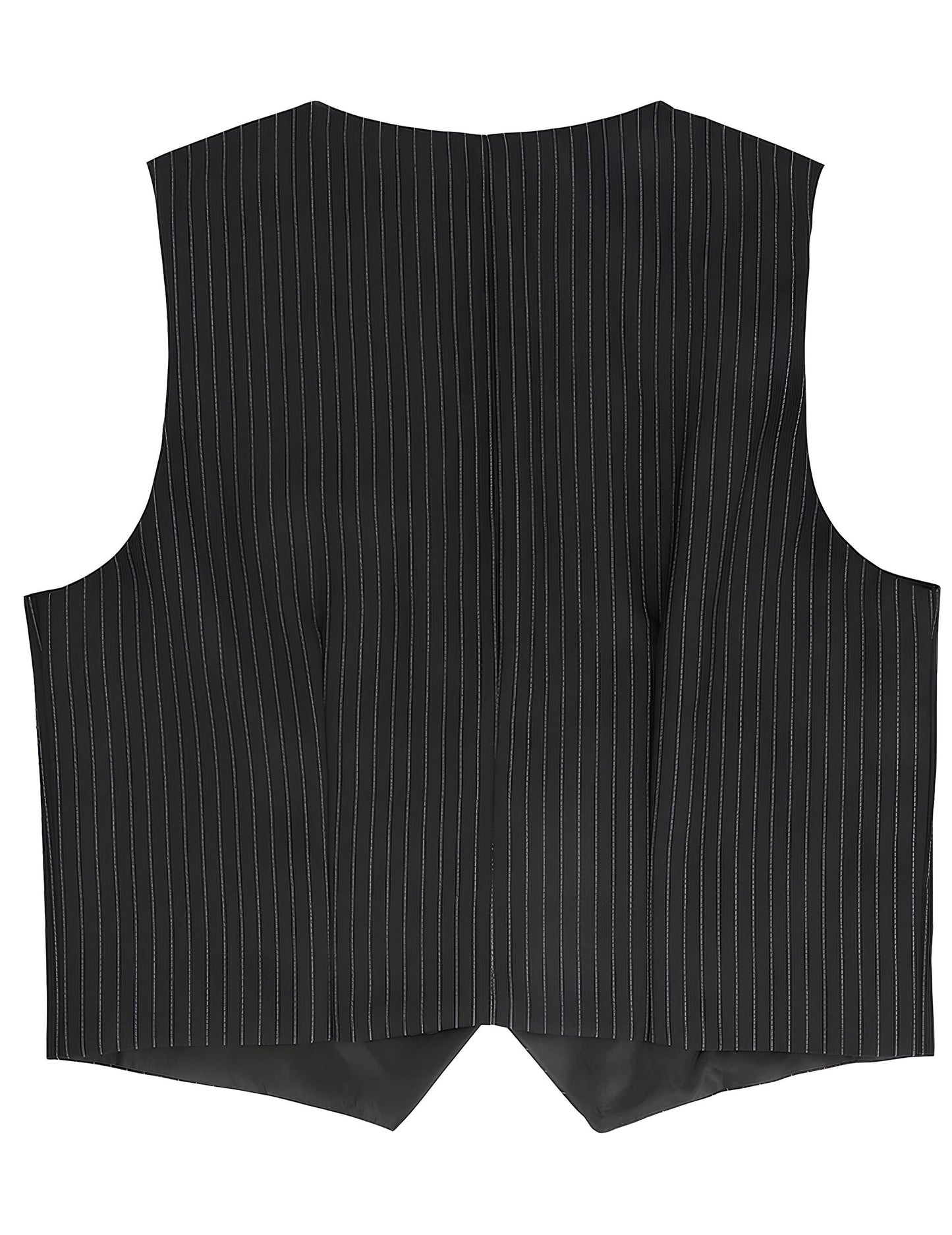 Vue de dos du gilet rayé pour homme noir à fines rayures blanches