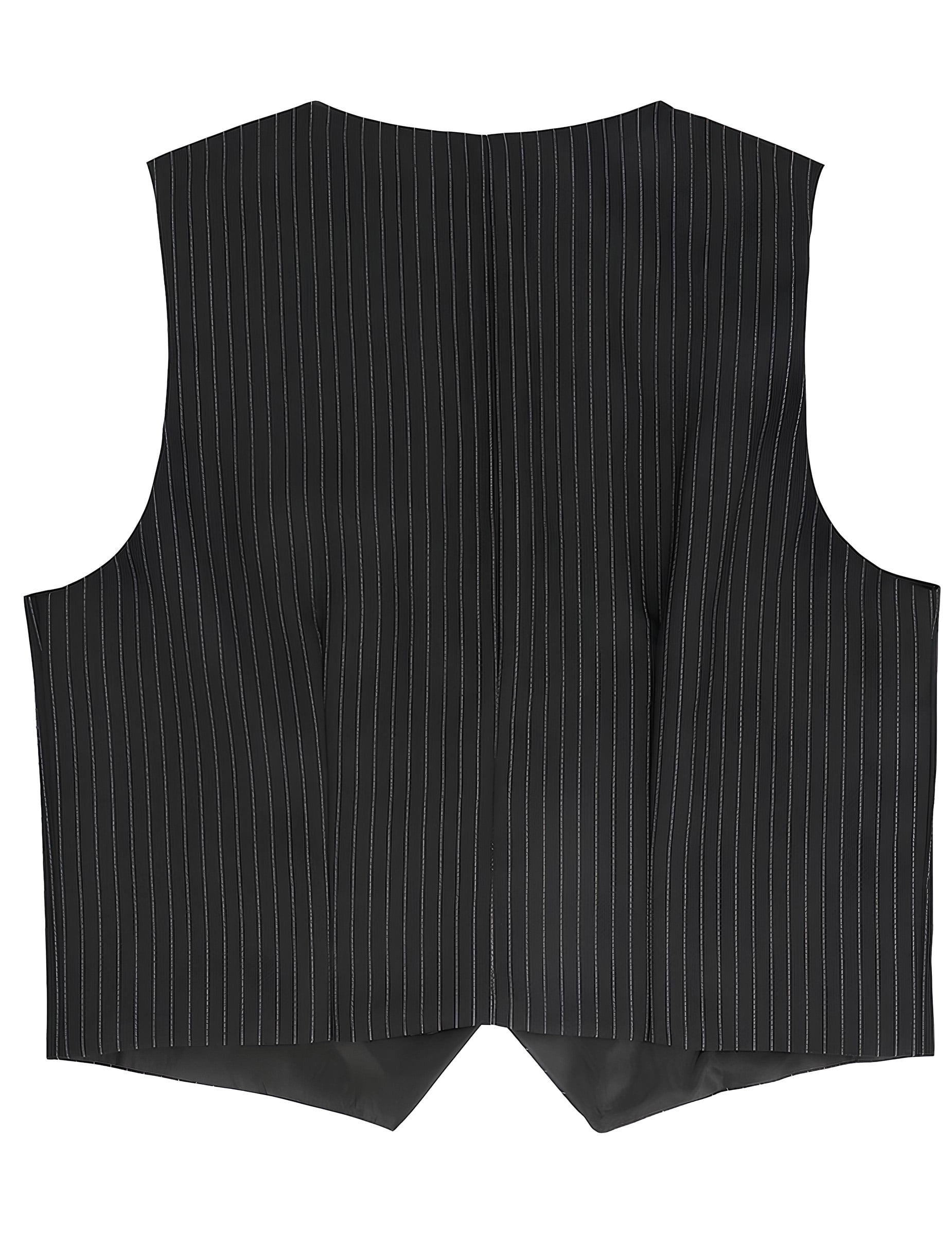 Vue de dos du gilet rayé pour homme noir à fines rayures blanches