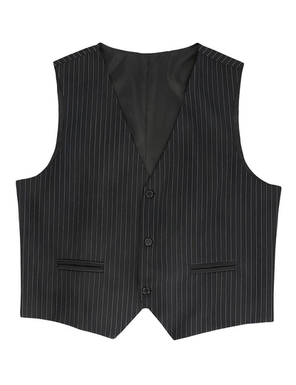 Vue de face du gilet rayé pour homme noir à fines rayures blanches