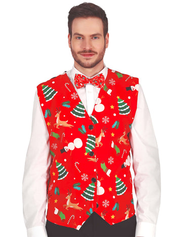 Rdeč brezrokavnik za odrasle z božičnimi vzorci
