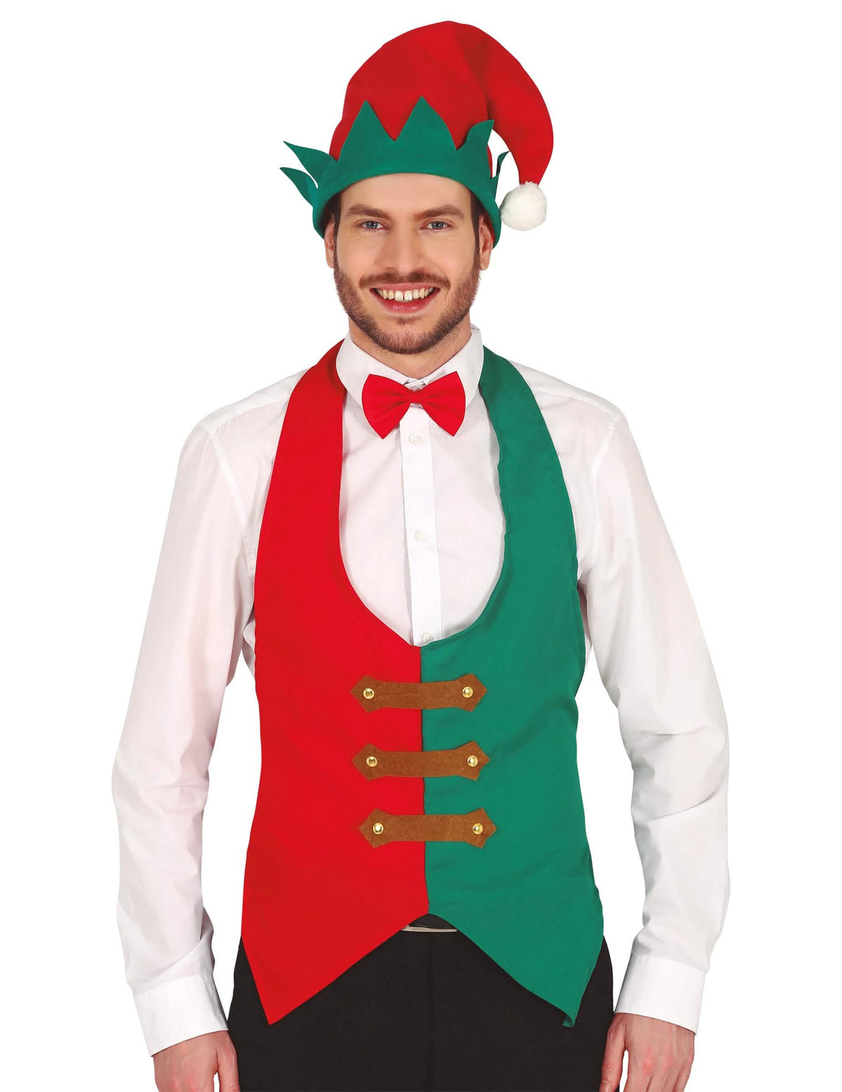 Gilet de lutin de Noël pour adulte rouge et vert