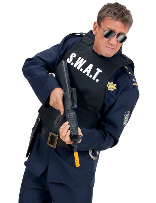 Gilet S.W.A.T pour adulte noir avec inscription blanche