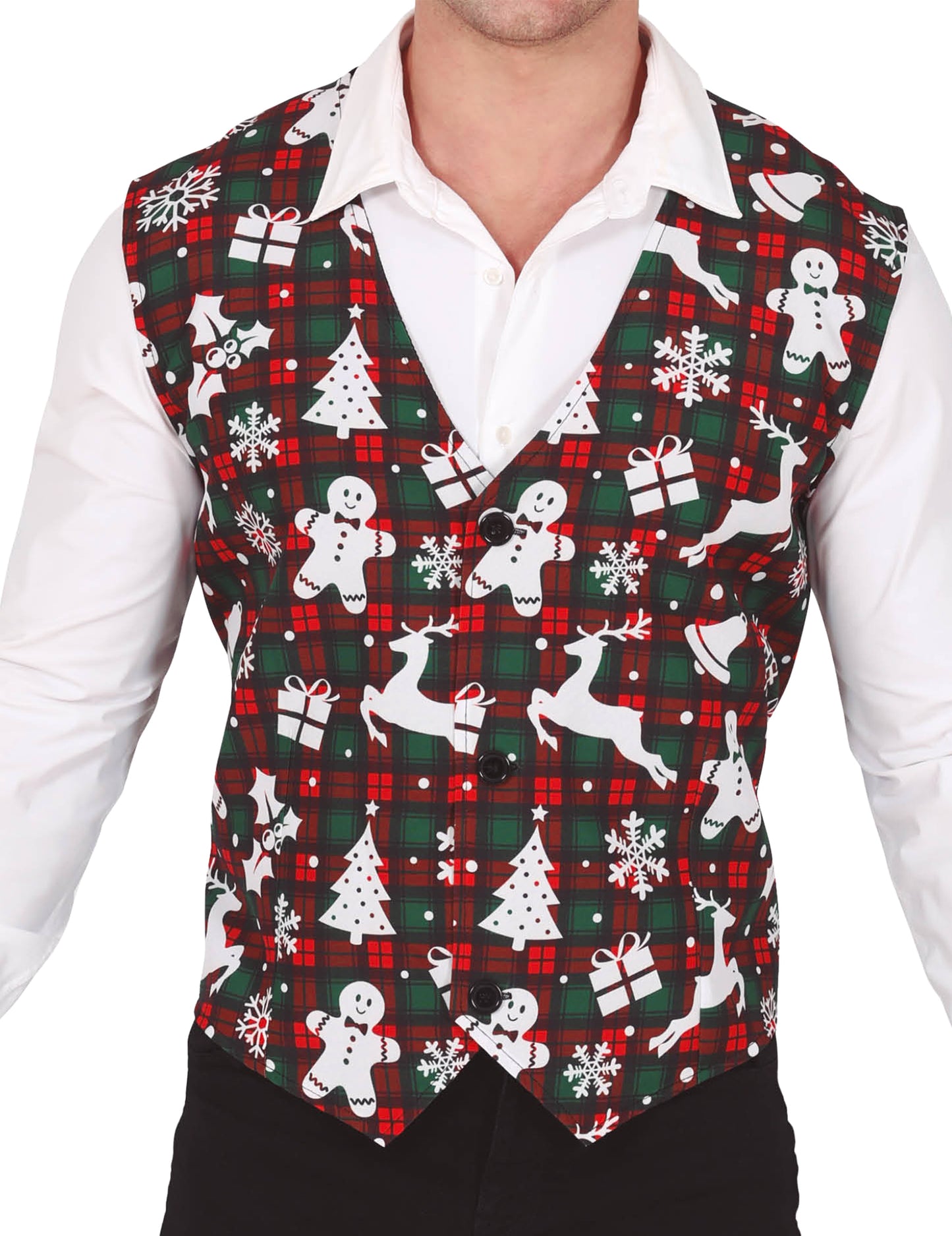 Telovnik s tartanom in božičnimi motivi za odrasle 