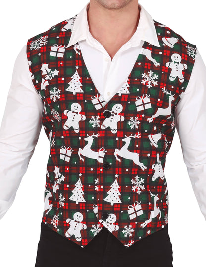 Telovnik s tartanom in božičnimi motivi za odrasle 