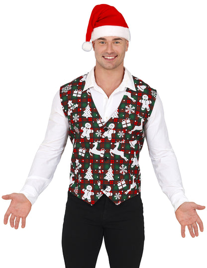 Telovnik s tartanom in božičnimi motivi za odrasle 