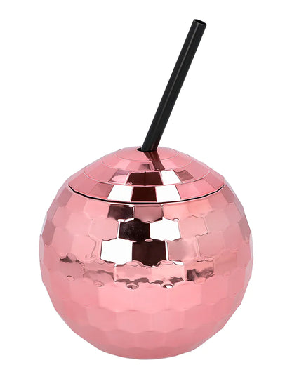 Kozarec za disko krogle z roza slamico 650 ml