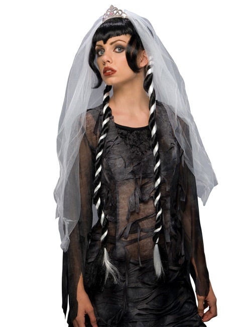 Črno-bela gotska poročna lasulja