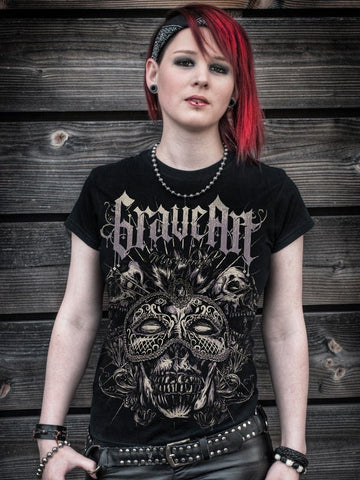 T-shirt GraveArt Masquerade pour femme noir avec motif tête de mort