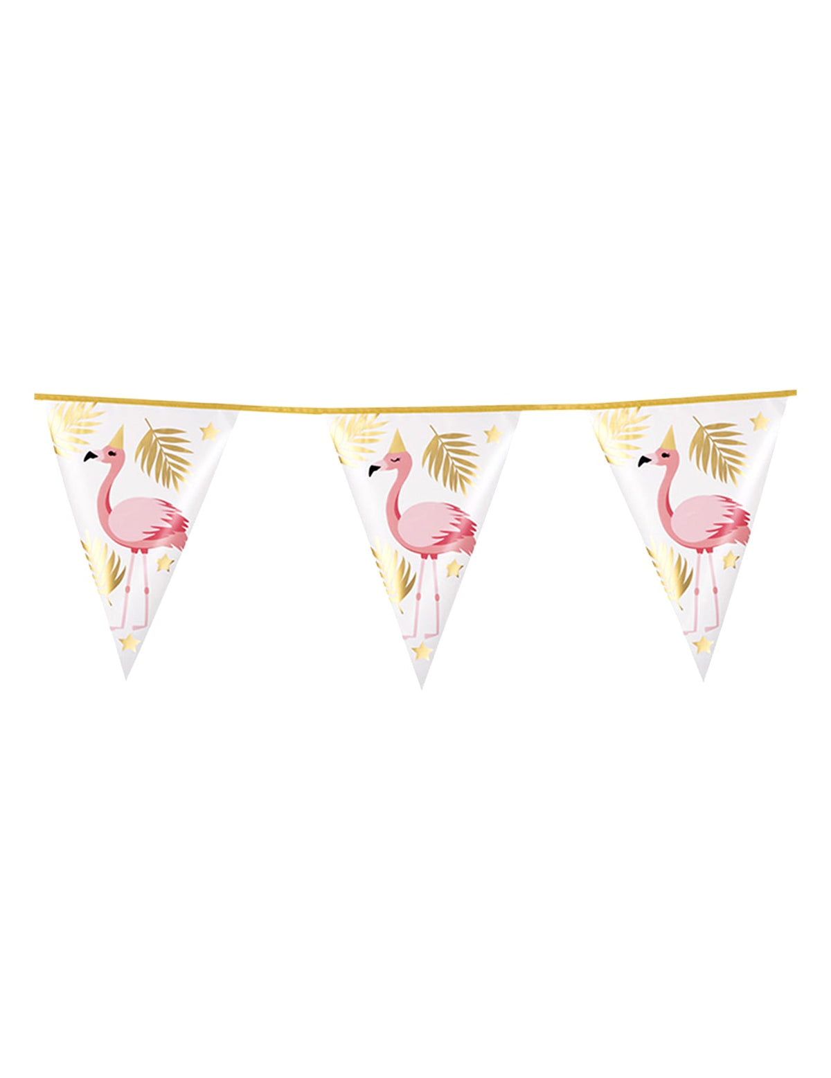 Guirlande de fanions Flamant Tropic pour fête rose blanc et doré