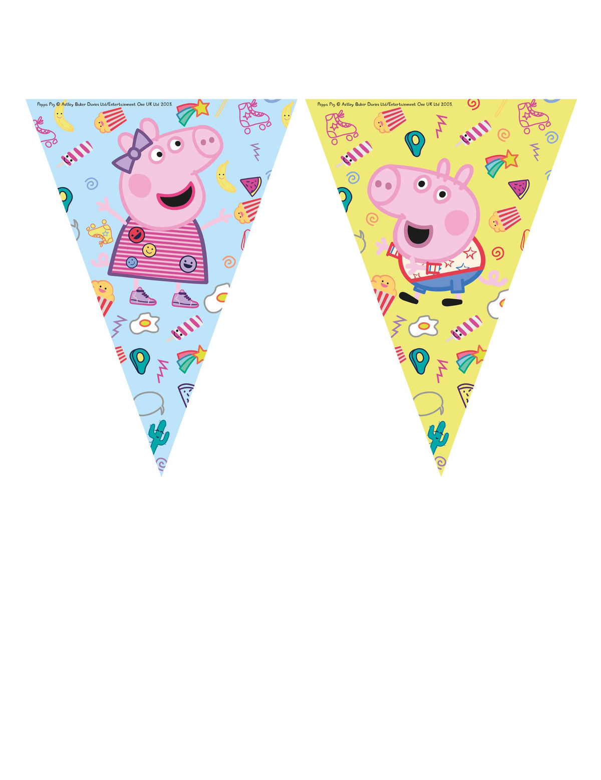 Guirlande 9 fanions Peppa Pig pour enfant bleue et jaune