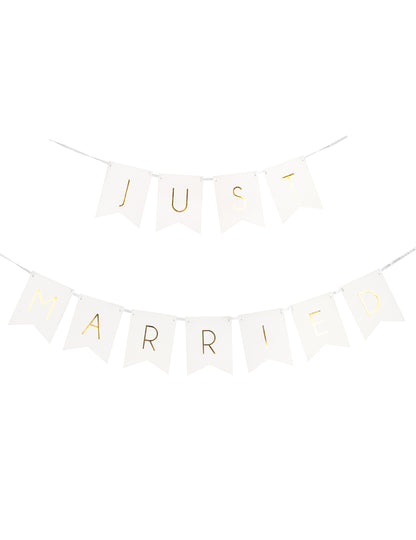 White and Gold Pennant Garland se je pravkar poročil 155 cm