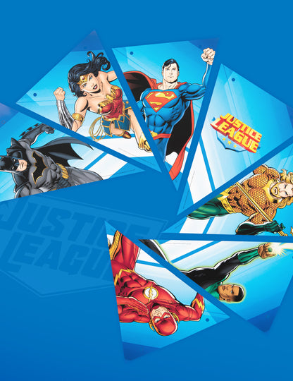 Détail des illustrations des super-héros de la guirlande à fanions Justice League