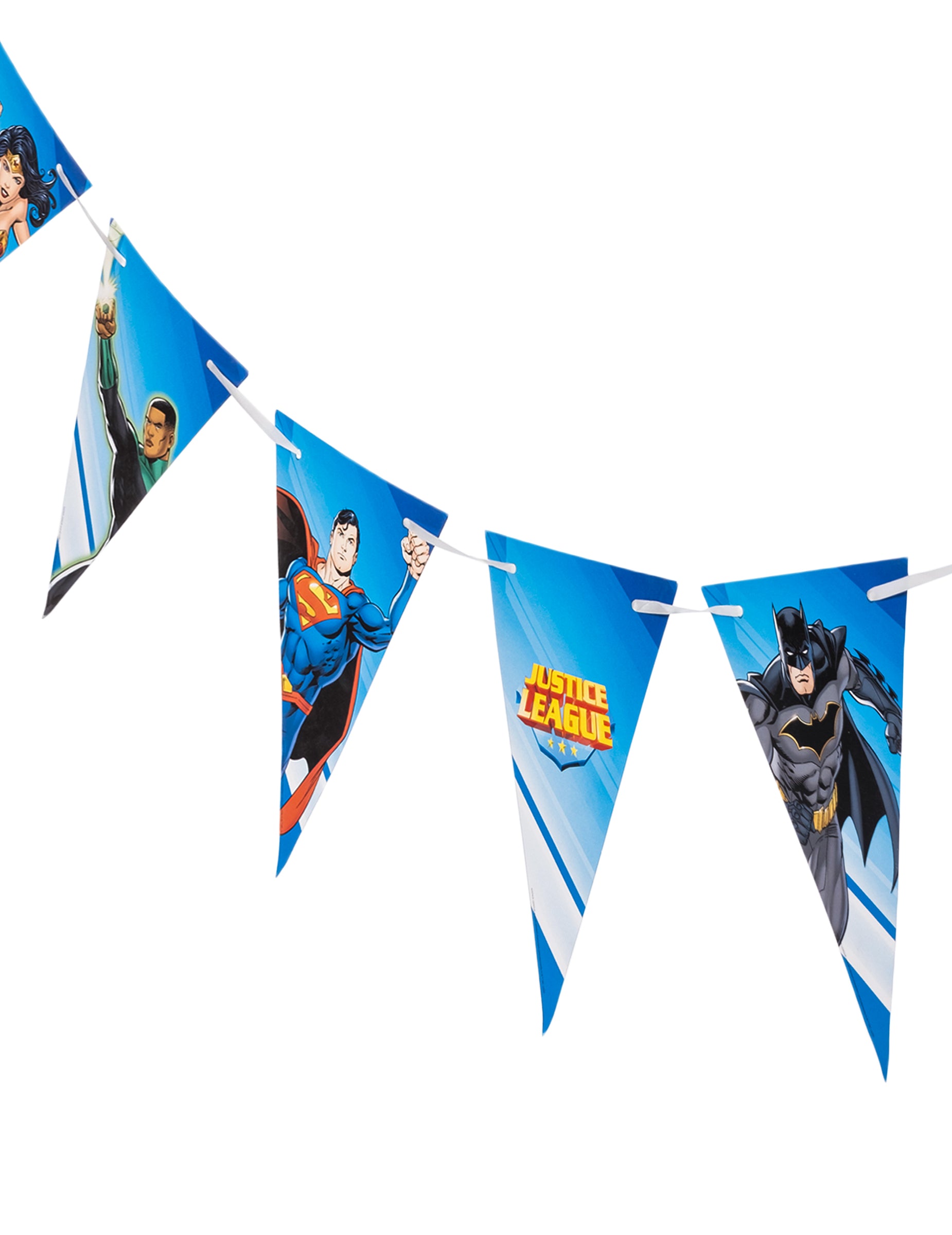Vue de la succession des fanions de la guirlande à fanions Justice League