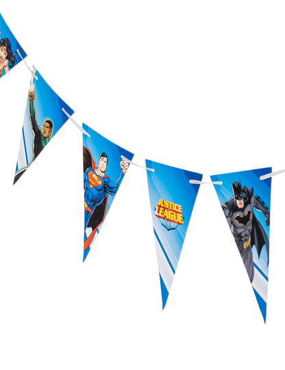 Vue de la succession des fanions de la guirlande à fanions Justice League