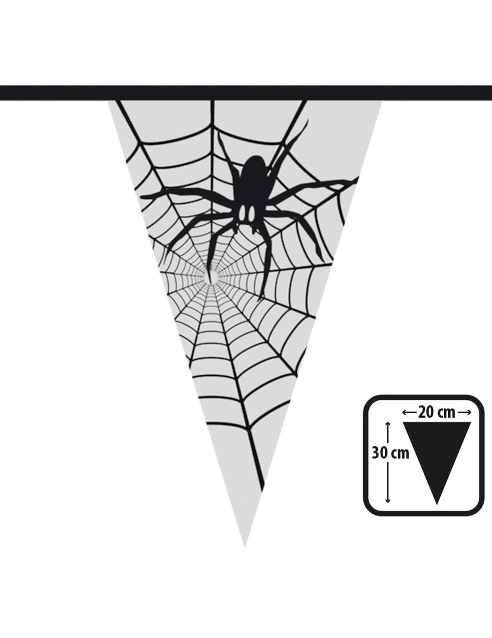 Détail des dimensions d'un fanion de la guirlande araignée pour Halloween