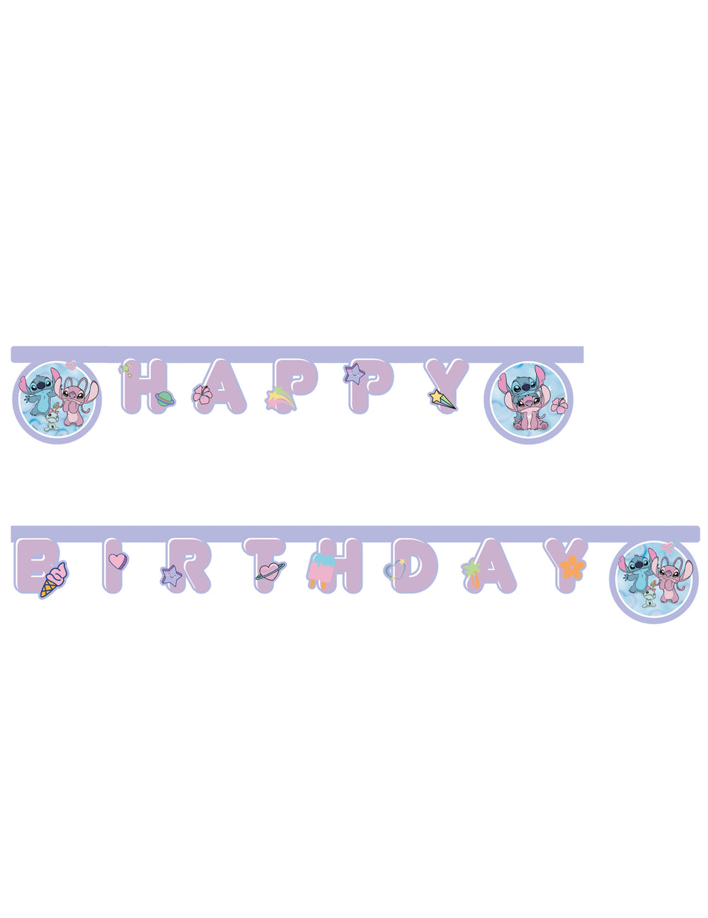 Raztegljiva girlanda Happy Birthday Angel in Stitch vijolična