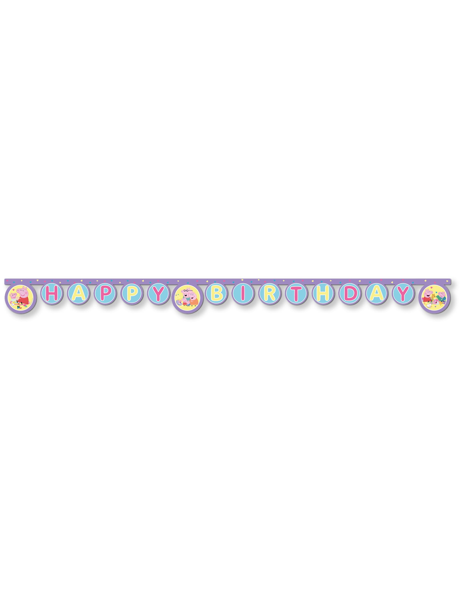 Guirlande articulée Happy Birthday Peppa Pig violette et bleu pastel