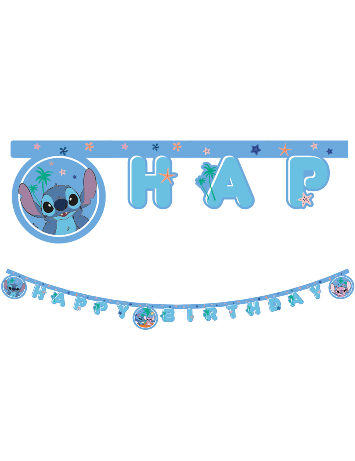 Guirlande articulée Happy Birthday Stitch™ pour anniversaire bleue
