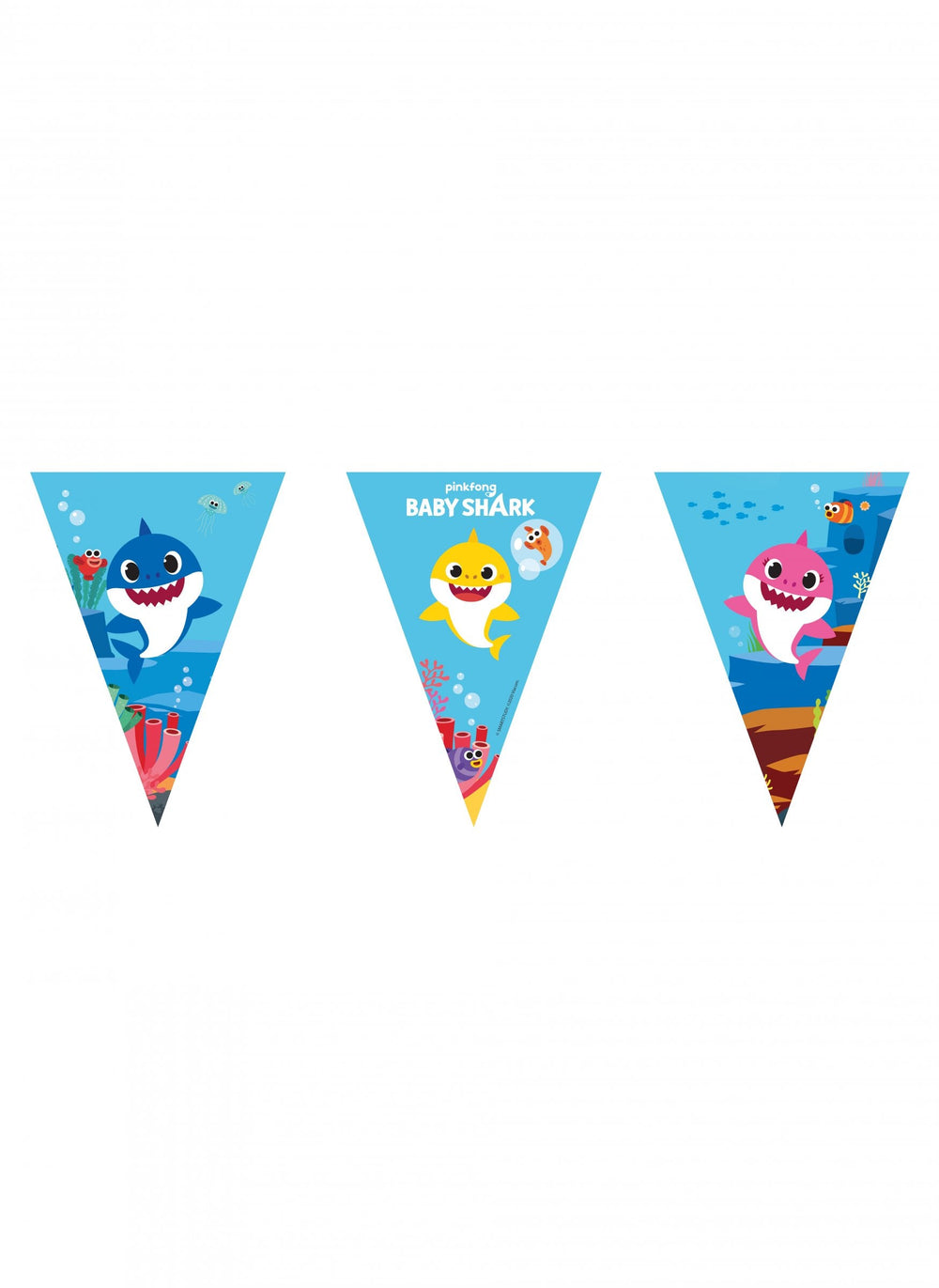 Guirlande fanions en papier Baby Shark pour enfant bleue et multicolore